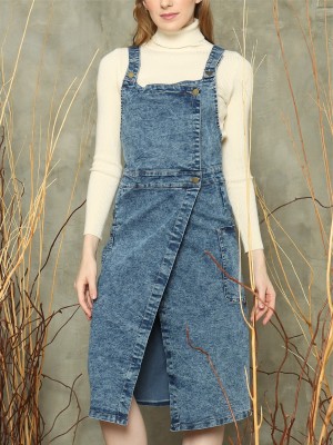 Denim dungaree midi dress