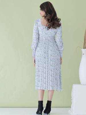 EID23 Raena flower paint pleats dress w/h belt