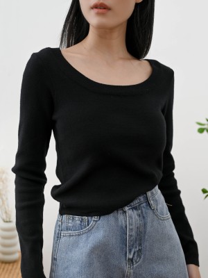 Lucinda Wide Neck Black Knit Top