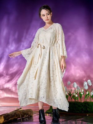 WW ELITE 2pcs Set Full Emb Lace Ghamis With Satin Belt RO1