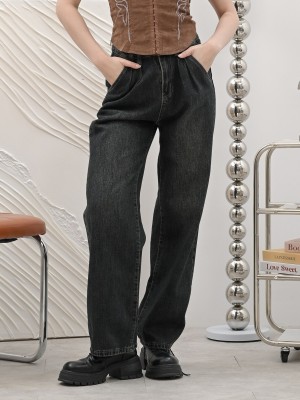 DITOX DARK BLACK DENIM STRAIGHT JEANS