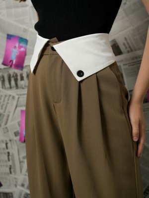 Wide Leg Folded Waist Trousers