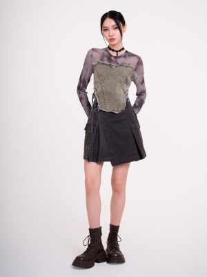 JR DITOX Washed Denim Overlap Pleat Skort