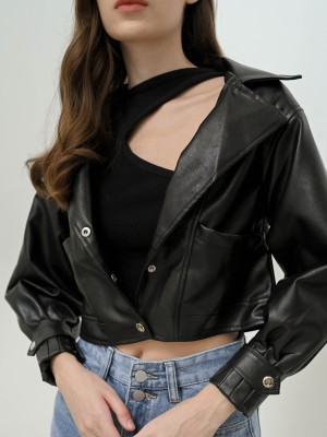 FELIZ23 Biker Button Synthetic Leather Jacket