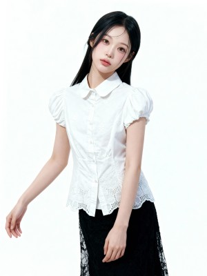 Jess Puff Sleeves Eyelet Shirt