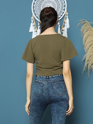 Cottage Core Bell Sleeves Crop Shirt