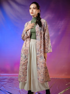 WW Embellished Flower Embroidery Combi Long Kimono Outer