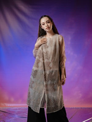 WW ELITE Pleats Pattern Embroidery Tulle Alia Maxi Dress