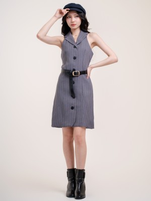 SMARTEN Sleeveless Mini Shirt Dress