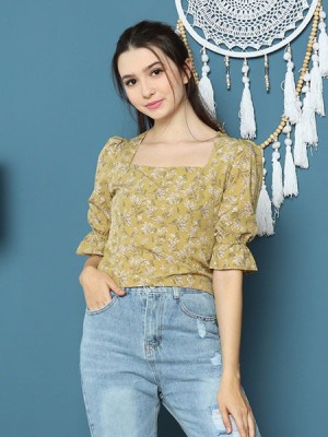 Cottage Core Square Neck Flower Print Top