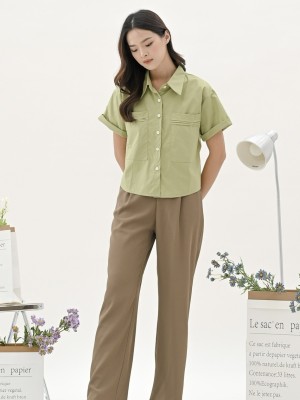 Pleats pocket shirt sleeve shirt