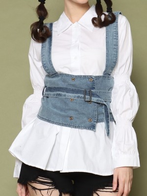 2PCS Set Hug Sleeves Denim Combi