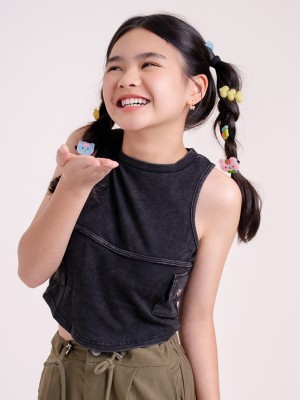 JR DITOX Alena Racer Washed Black Top