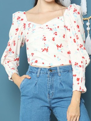 Cottage Core Flower Print Crop Top 