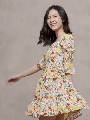 CNY Square neck flower paint dress