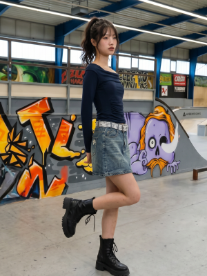 JR NRC Lace Belt Dark Denim Mini Skort