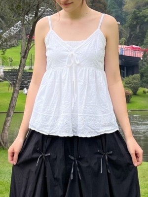 PG Embroidery Spaghetti Stripes Summer Top