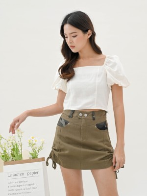 Side runched mini army skirt