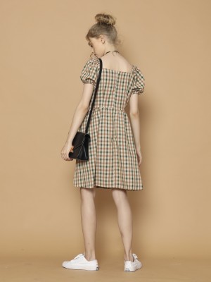 Checkered Heard Shape Mini Dress