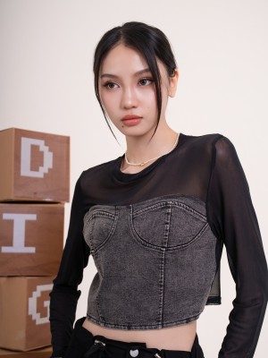 DITOX Denim Sheer Corset Combi Top