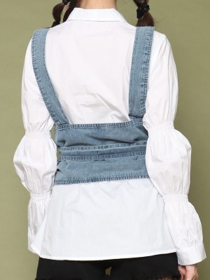 2PCS Set Hug Sleeves Denim Combi