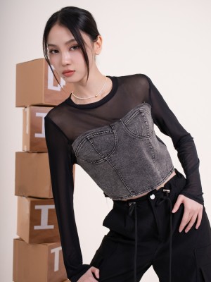DITOX Denim Sheer Corset Combi Top