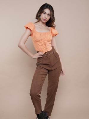 Rc High Waist Cordoray Wide Leg Pants With Belt