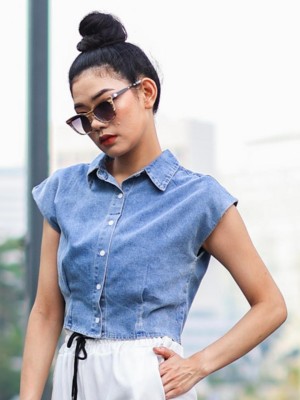 Denim Washed Semi Crop Shirt