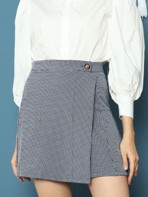 Cottage Core  Overlap Pleats Checkered Skorts