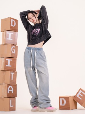 DITOX SIDE LINE ELASTIC WAIST DENIM PANTS