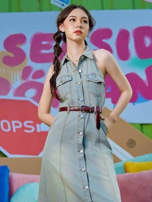 SEA Light Blue Denim Midi Dress