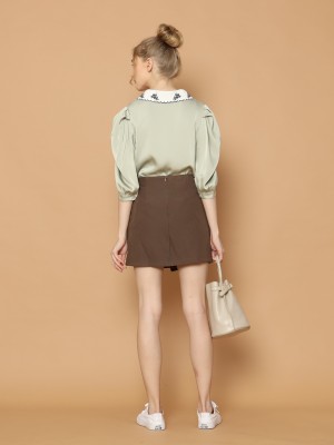 Collar Embroidery Satin Shirt