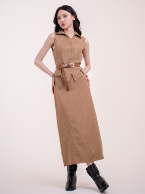 SMARTEN 2pcs set Stripe Top and Midi Skirt