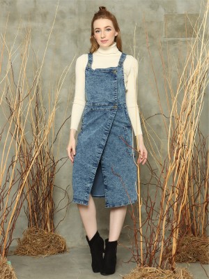 Denim dungaree midi dress