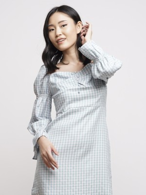 HG Gingham Sleeves Hug Mini Dress
