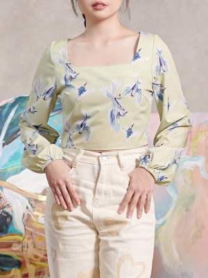 ER Bird Print Square Nect Top