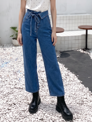 Front Folded Straight Cut Dark Denim