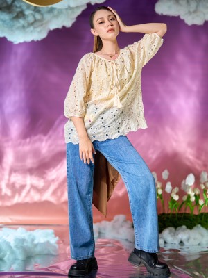 WW Ghalia Eyelet Embroidery Plait Ribbon Top