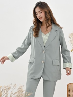 3Pcs Set Gingham Top, Pants and Blazer