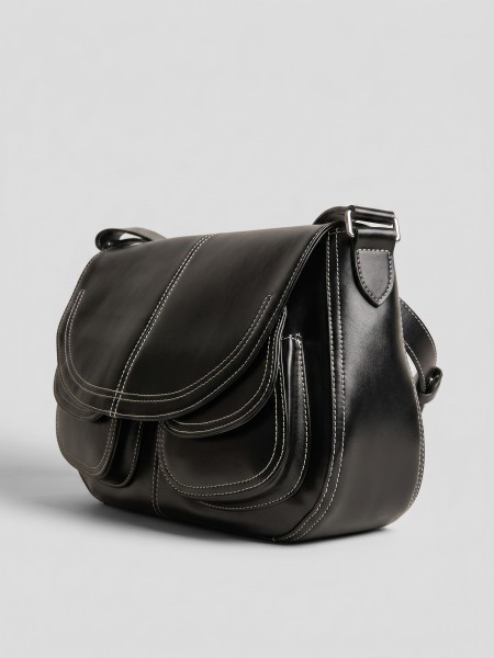 'MAYA JR.' Classic Black Hand-StitchedFlipCoverBag