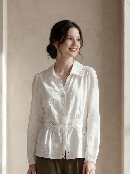 EID Eyelet Flower Pattern Embroidery Shirt