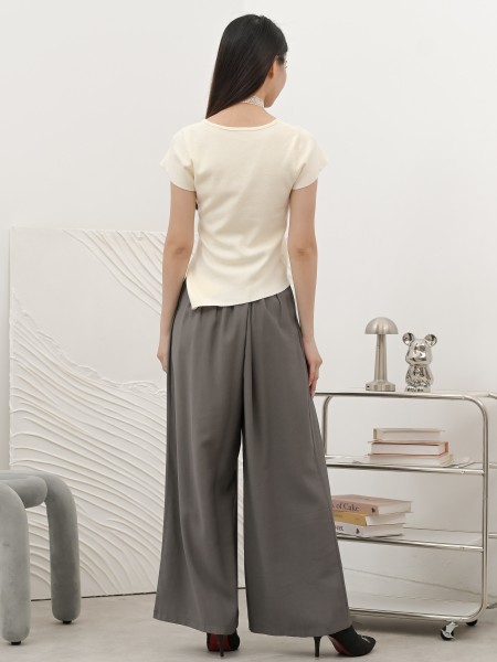 SMARTEN SEWN WAIST PLEATS WIDE LEG PANTS