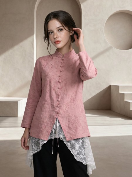 ELITE 2pcs Embroidery Top With Lace Tied