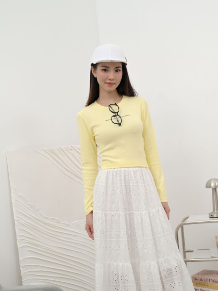 SMARTEN TieredElasticWaist Flower Eyelet Skirt R01
