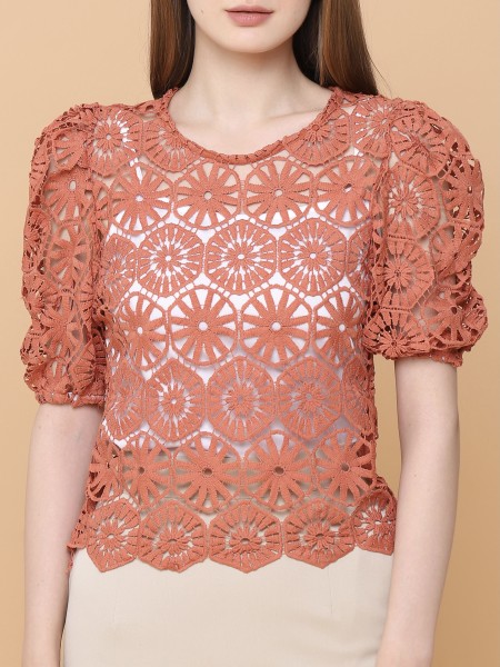 Full Embroidered Puff Sleeves Top