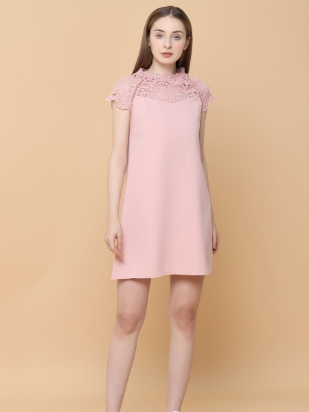 Lace Neck Line Mini Dress