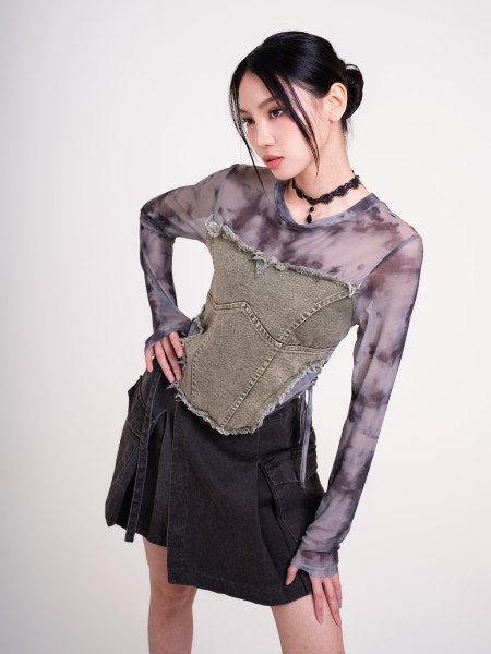 DITOX Washed Corset Sheer Combi Top