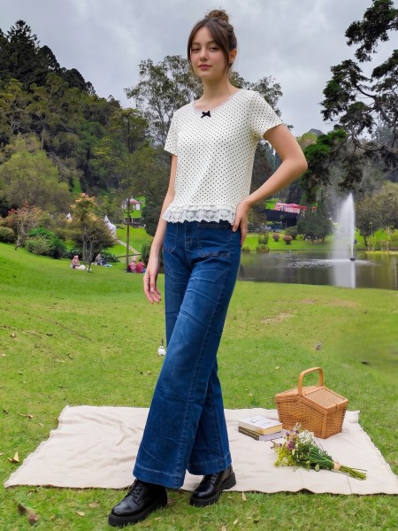 JR PG Dotty Tee With Lace Edge