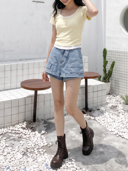 PG Light Denim Skort With Denim Belt
