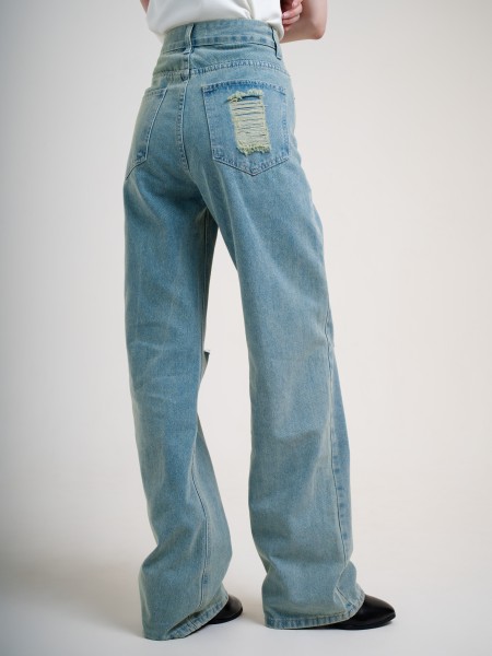 SMARTEN LIGHT DENIM POCKET RIP JEANS